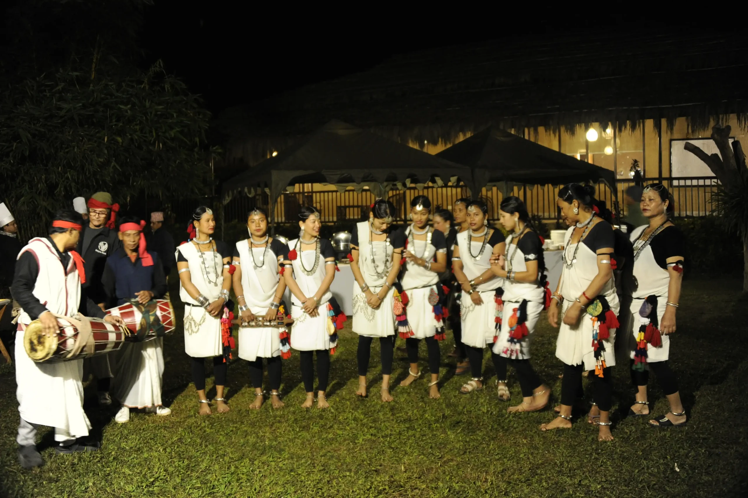 Traditional Tharu cultural dance performance in Chitwan.