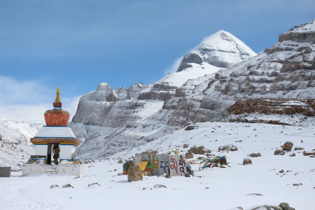 Mount Kailash and sorrounding covered in snow, showcasing the breathtaking winter landscape of Tibet in January—A true winter wonderland.