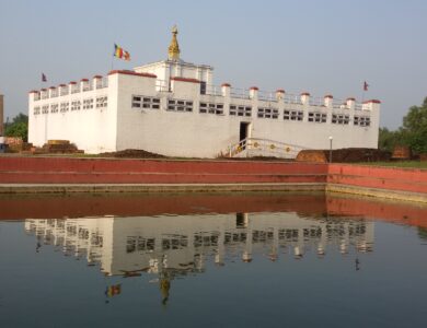 The serene Mayadevi Temple in Lumbini, the birthplace of Buddha.