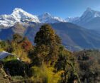 Panoramic view of the majestic Annapurna mountain range from Tadapani, Nepal.