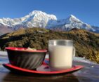 Satisfing Breakfast: Oat Porridge with Milk, Fruit and the Views!