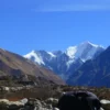 Wide-angle view of Langtang Valley surrounded by dramatic Himalayan peaks.