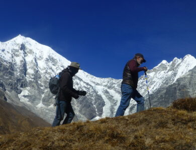 75-year man climbs Tserko Ri, overcoming physical challenges with inspiring resilience on the Langtang Valley Trek.