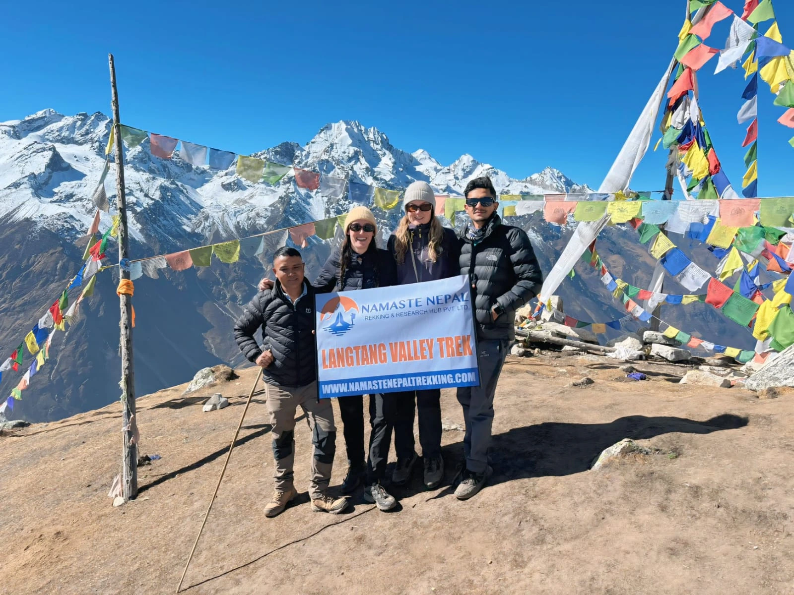 Team Namaste Nepal group photo on the top of Tserko Ri (Cherko Ri, 5,033m) during the Langtang Valley Trek.