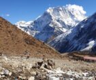 Expansive glaciers cascading down the slopes of Mt. Manaslu, creating a breathtaking landscape.