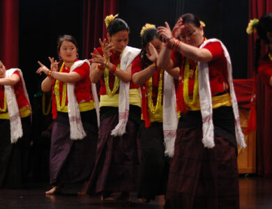 Magar women performing a traditional dance, dressed in colorful attire and showcasing their rich cultural heritage.