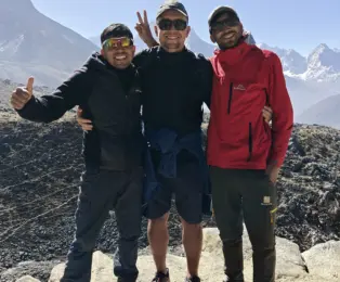 Trekking back to Namche Bazaar after completing the Everest Base Camp Trek.