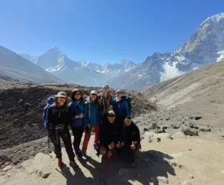 Our Group Trekking toward Dingboche on the Everest Base Camp trail.
