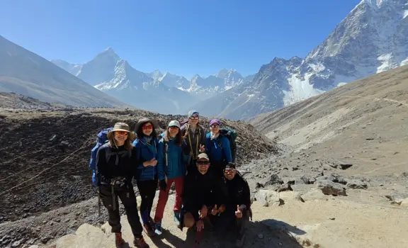 Our Group Trekking toward Dingboche on the Everest Base Camp trail.