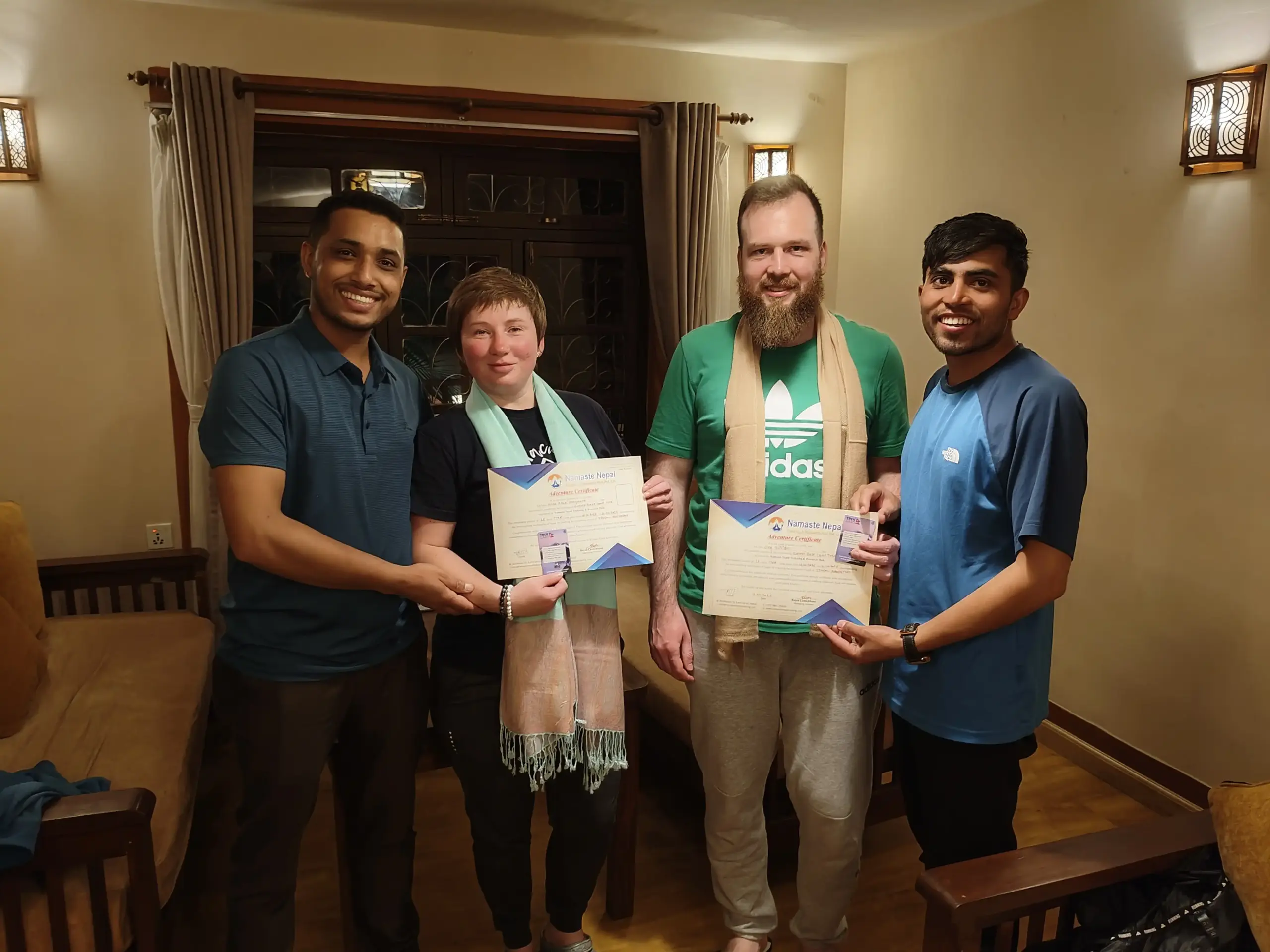 Farewell moment with trekking team after Everest Base Camp journey.