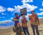 Our team at Chokula Pass, the highest point of Upper Mustang, capturing the moment with stunning views of the rugged Mustang landscape.