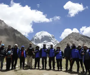 Our group at Dirapuk during the sacred Kailash Mansarovar Yatra Kora.