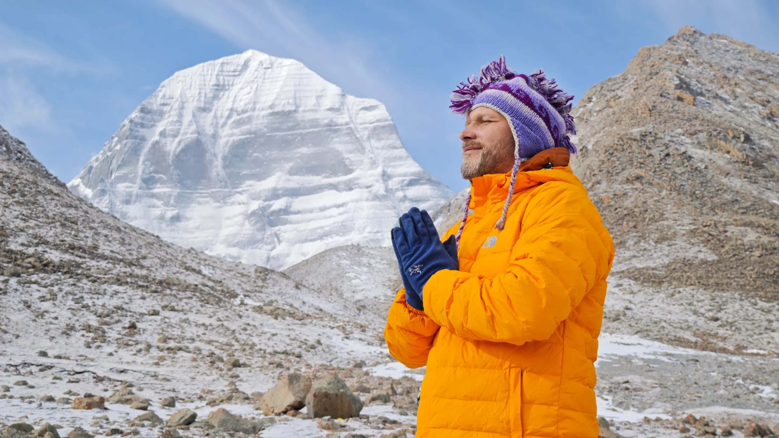 Stunning close-up view of Mount Kailash and pilgrimage during the spiritual journey.