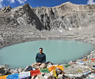 Spiritual view of Gauri Kund during the Kailash trek.