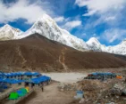 Gorakshep with stunning views of Mt. Pumori and Kala Patthar, the final stop before reaching Everest Base Camp.
