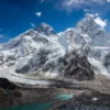 Panoramic view of Mt. Everest, Lhotse, Nuptse, Khumbu Icefall, and the glacier from the top of Kala Patthar, offering a stunning glimpse of the Himalayas.
