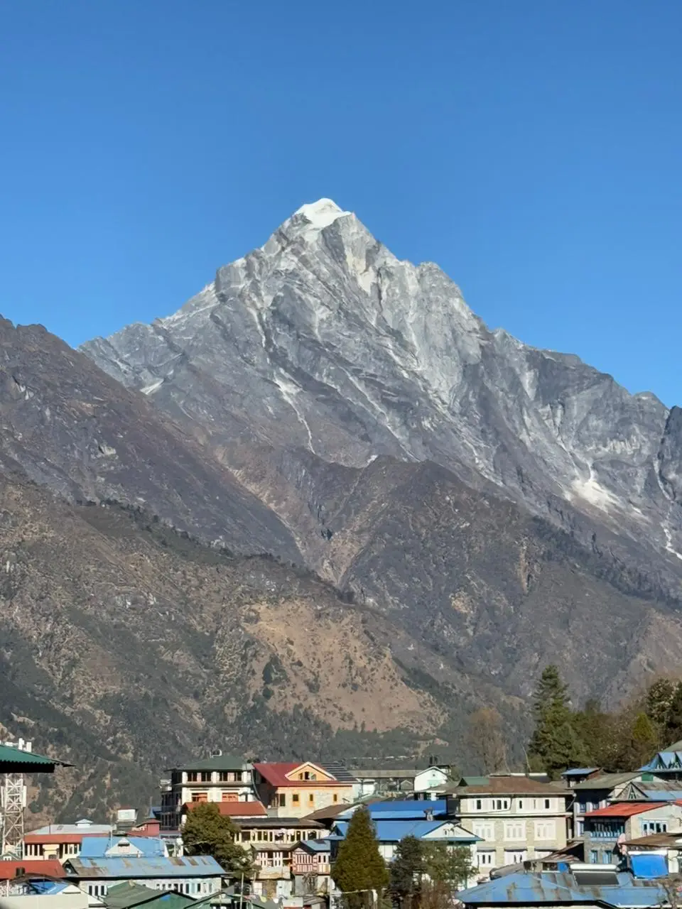 Mountain View from Lukla – First glimpse of the Himalayas from Lukla, the gateway to Everest Base Camp.