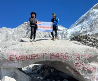 A view of Everest Base Camp with surrounding peaks, a dream destination for adventurers in the Himalayas.