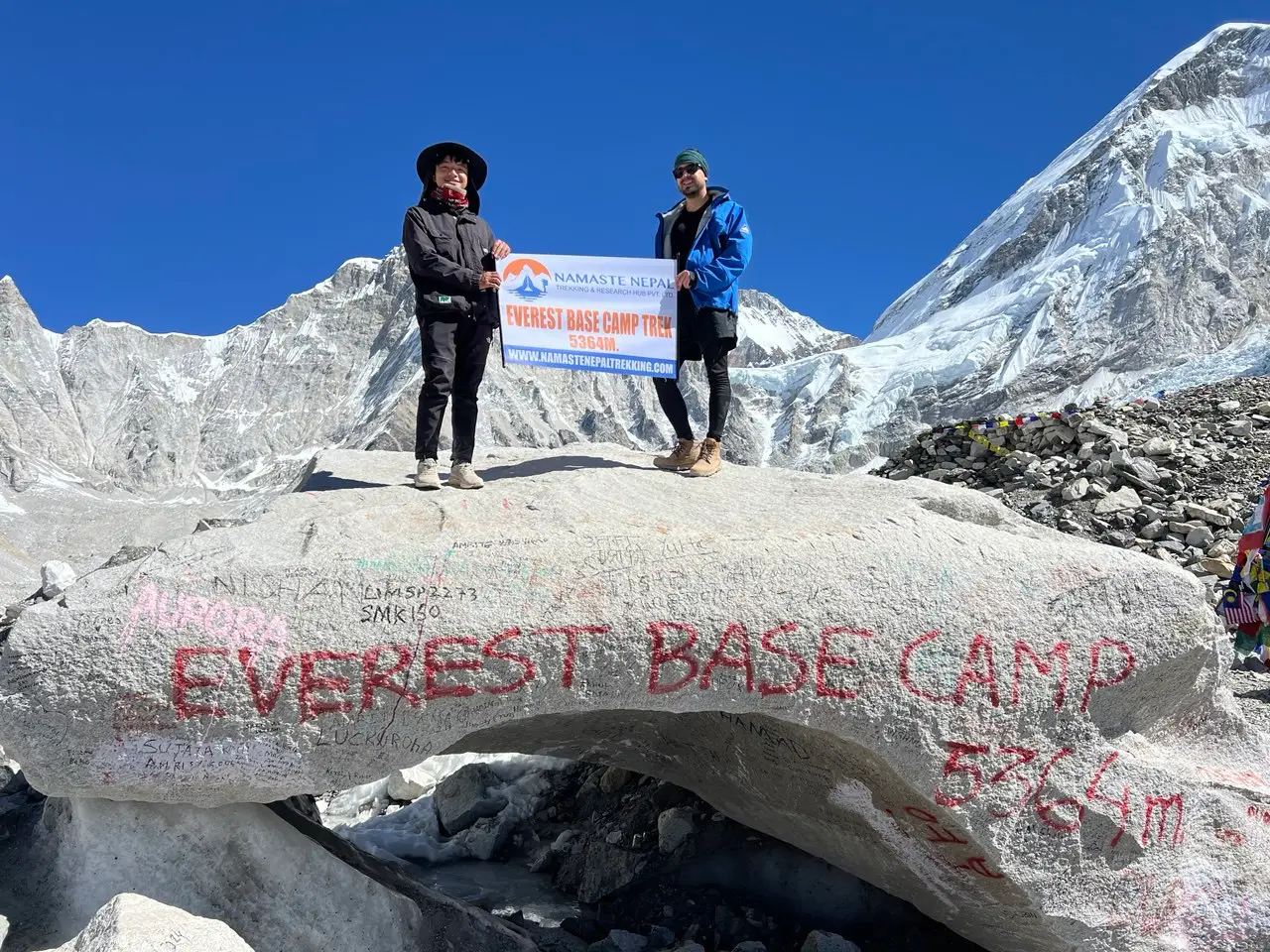 A view of Everest Base Camp with surrounding peaks, a dream destination for adventurers in the Himalayas.