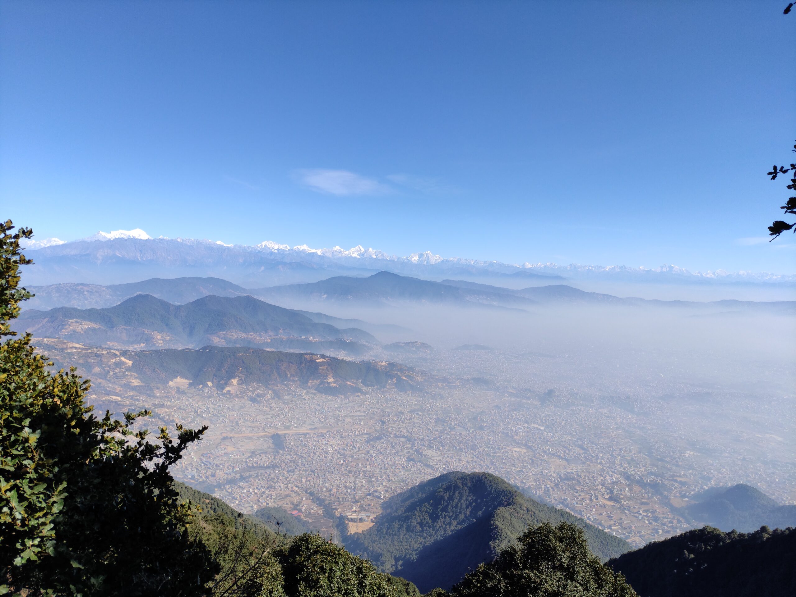 View of Kathmandu Valley with Mountains in Background from Chandragiri Hill.