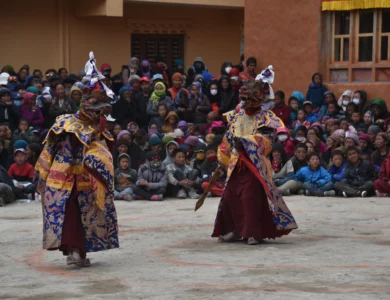 Energetic cultural dance performances marking the first day of the Tiji Festival in Lo-Manthang.