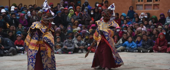 Energetic cultural dance performances marking the first day of the Tiji Festival in Lo-Manthang.