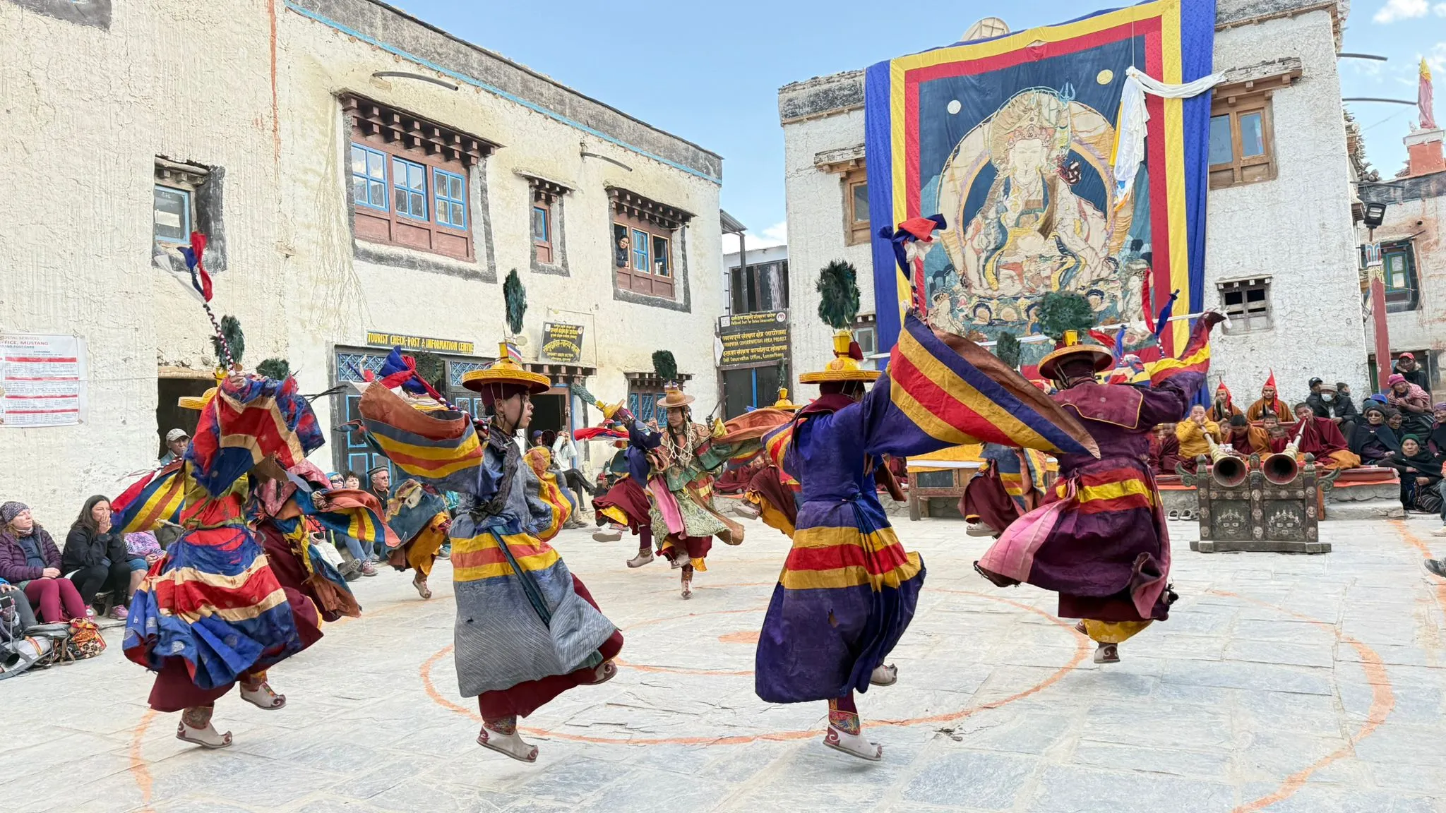 Recent 2026 Upper Mustang Tiji Festival celebration featuring traditional Tibetan Buddhist dances and cultural ceremonies in Lo Manthang, Nepal