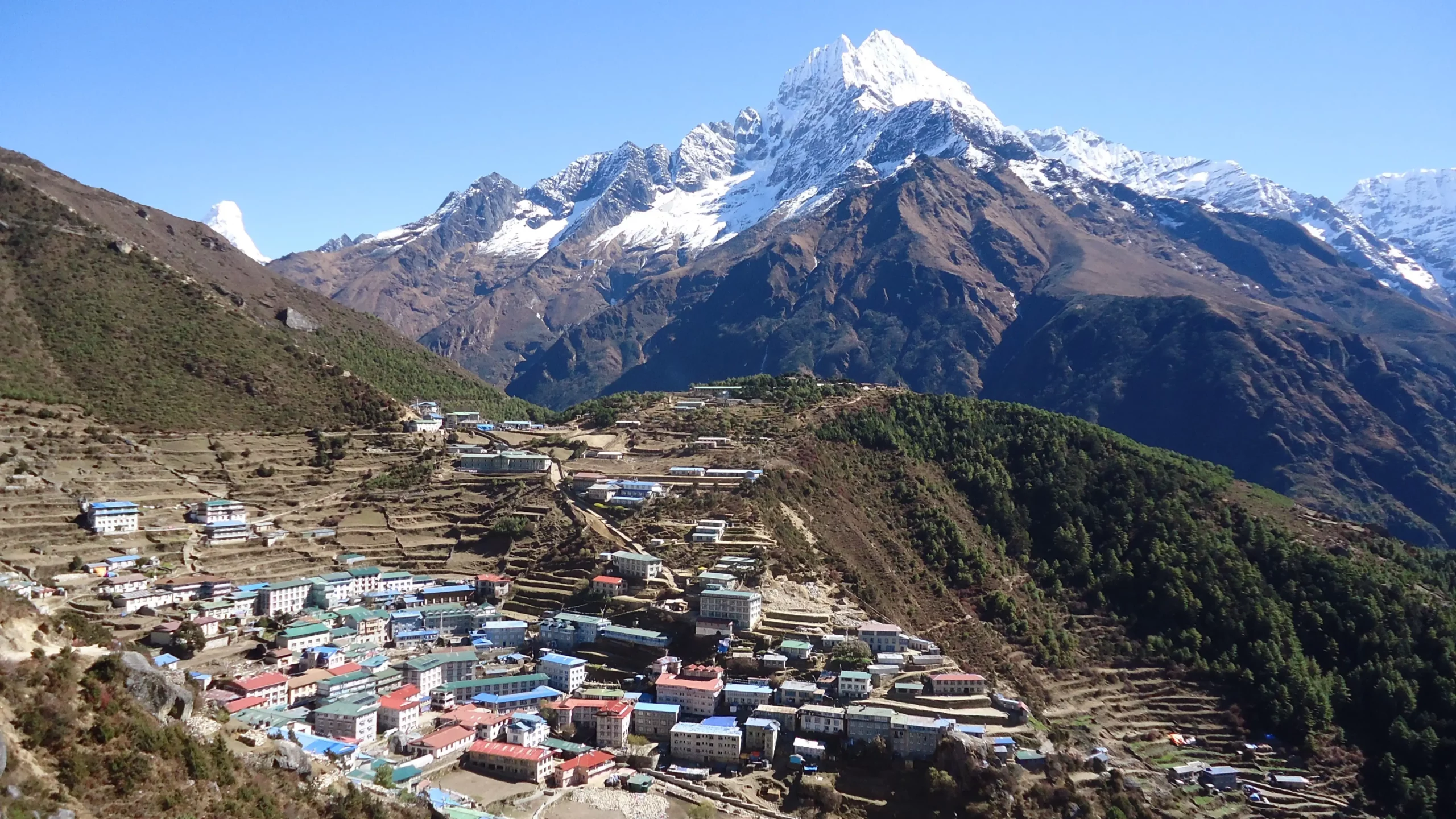 Scenic view of Namche Bazaar, the gateway to Everest Base Camp trekking.