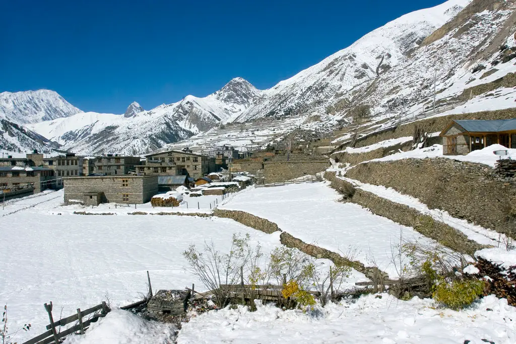 Manang Village in Annapurna Circuit Trekking Trail during the Winter. Annapurna Circuit Trekking is one of the 10 Best Trekking Places in Nepal.