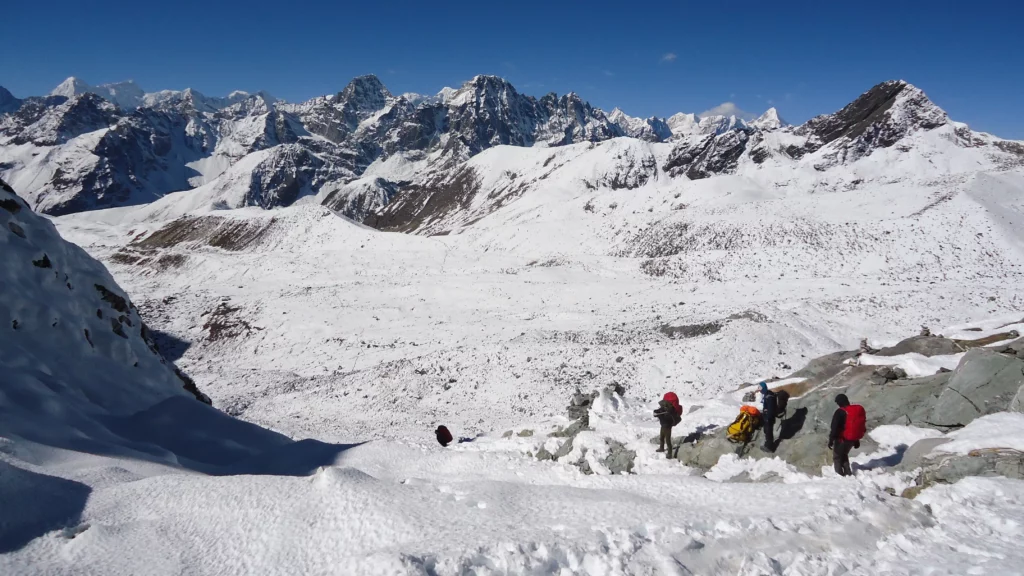 Panoramic Himalayan vistas from Cho La Pass, a key highlight of the trek.