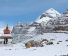 Mount Kailash and sorrounding covered in snow, showcasing the breathtaking winter landscape of Tibet in January—A true winter wonderland.