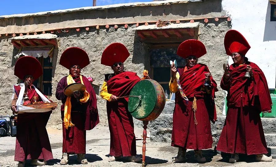 Monks engaged in spiritual prayer during the Saga Dawa Festival.