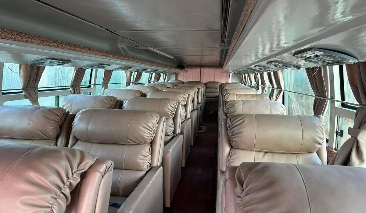 Sofa seats on a tourist bus from Kathmandu to Pokhara provide a comfortable and relaxed ride. These seats offer more space and cushioning, ideal for longer journeys, ensuring a smooth and enjoyable travel experience.