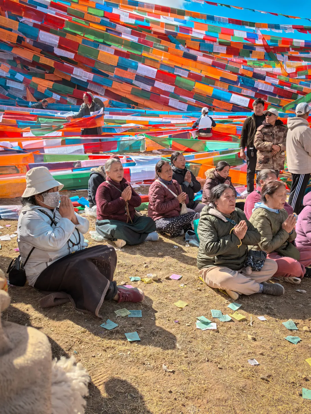 Visitors in prayer at the sacred Saga Dawa Festival at Mount Kailash.