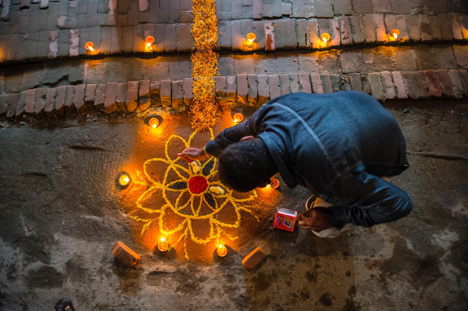 Devotees performing Laxmi Puja during the Tihar Festival in Nepal.