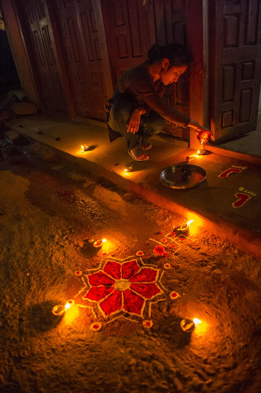 Traditional celebrations during the Tihar Festival, Nepal's Festival of Lights.