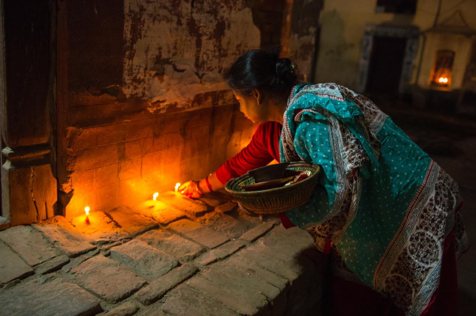 Laxmi Puja celebration during the Tihar Festival, Nepal's Festival of Lights.