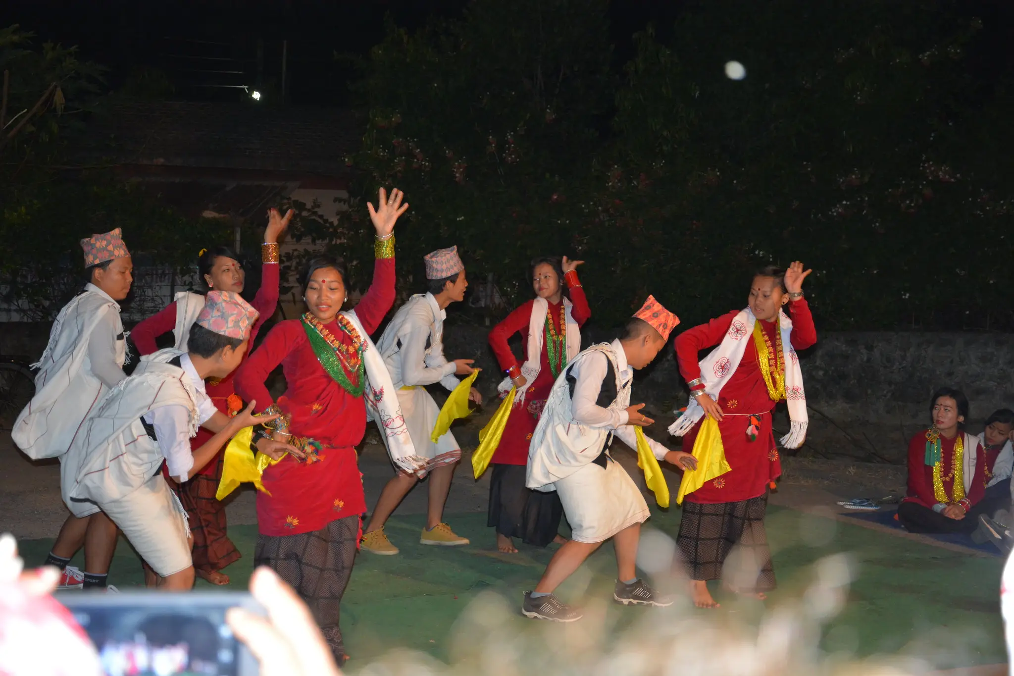Locals singing and dancing Deusi Bhailo during Tihar celebrations in Nepal.