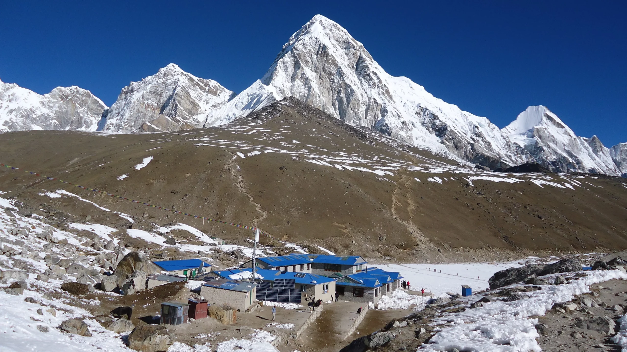 View of Pumori and Kala Patthar from Gorak Shep during Everest Base Camp trek.