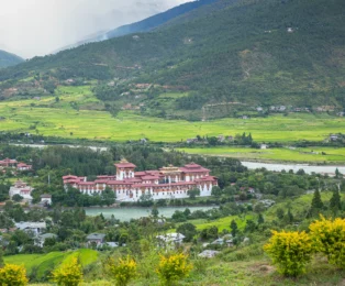 Punakha Dzong and valley – majestic fortress at the confluence of two rivers