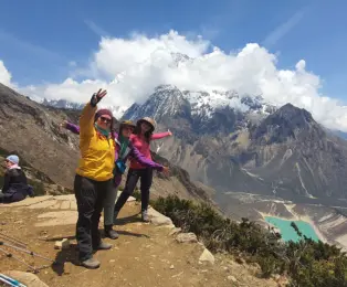 Birendra Lake and Samagaun Valley aerial view on the Manaslu Circuit Trek from Pokhara.