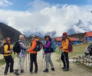 Trekkers preparing for the day on Annapurna Circuit Trek from Pokhara.