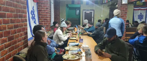 Dinner time at a Guest House during the Manaslu Circuit Trek from Pokhara.