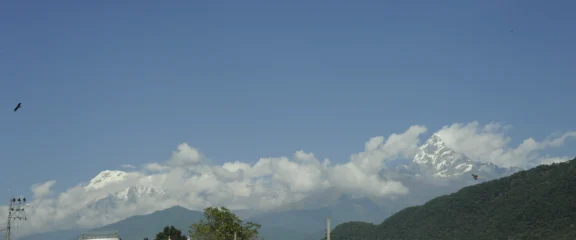 Road to Pokhara with Himalayan views after Annapurna Circuit Trek.