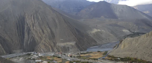 Scenic view of Kagbeni Valley during the Annapurna Circuit Trek from Pokhara.