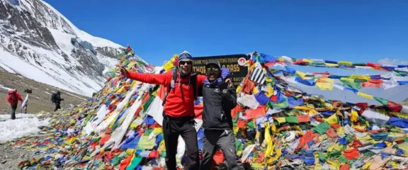 Thorong La Pass crossing during the Annapurna Circuit Trek from Pokhara