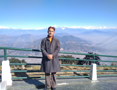 Kamal Dhodari in Chandragri hills during the Himalayan view tour.