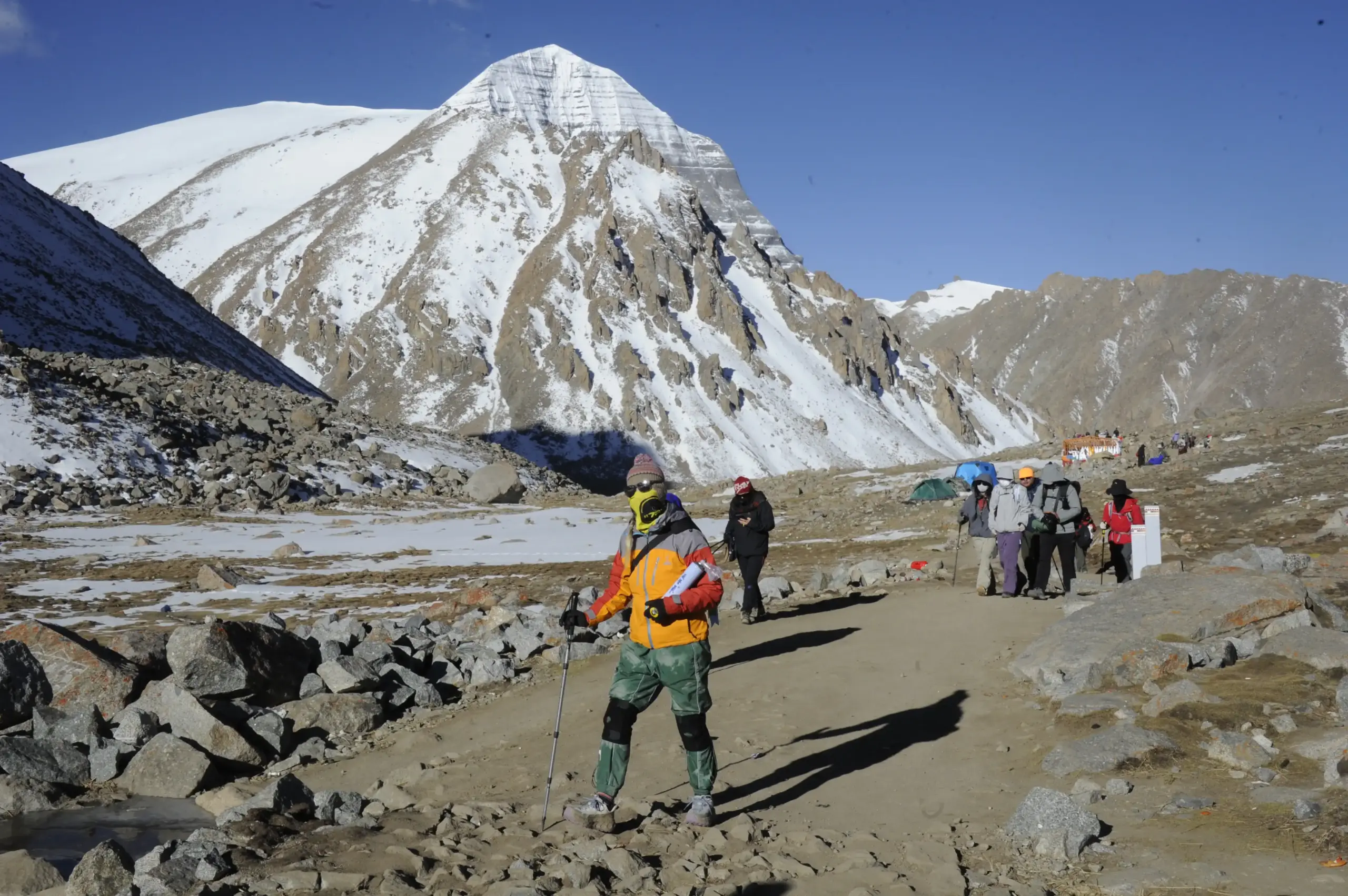 Pilgrims crossing Dolma La Pass at 5600 meters during Kailash pilgrimage