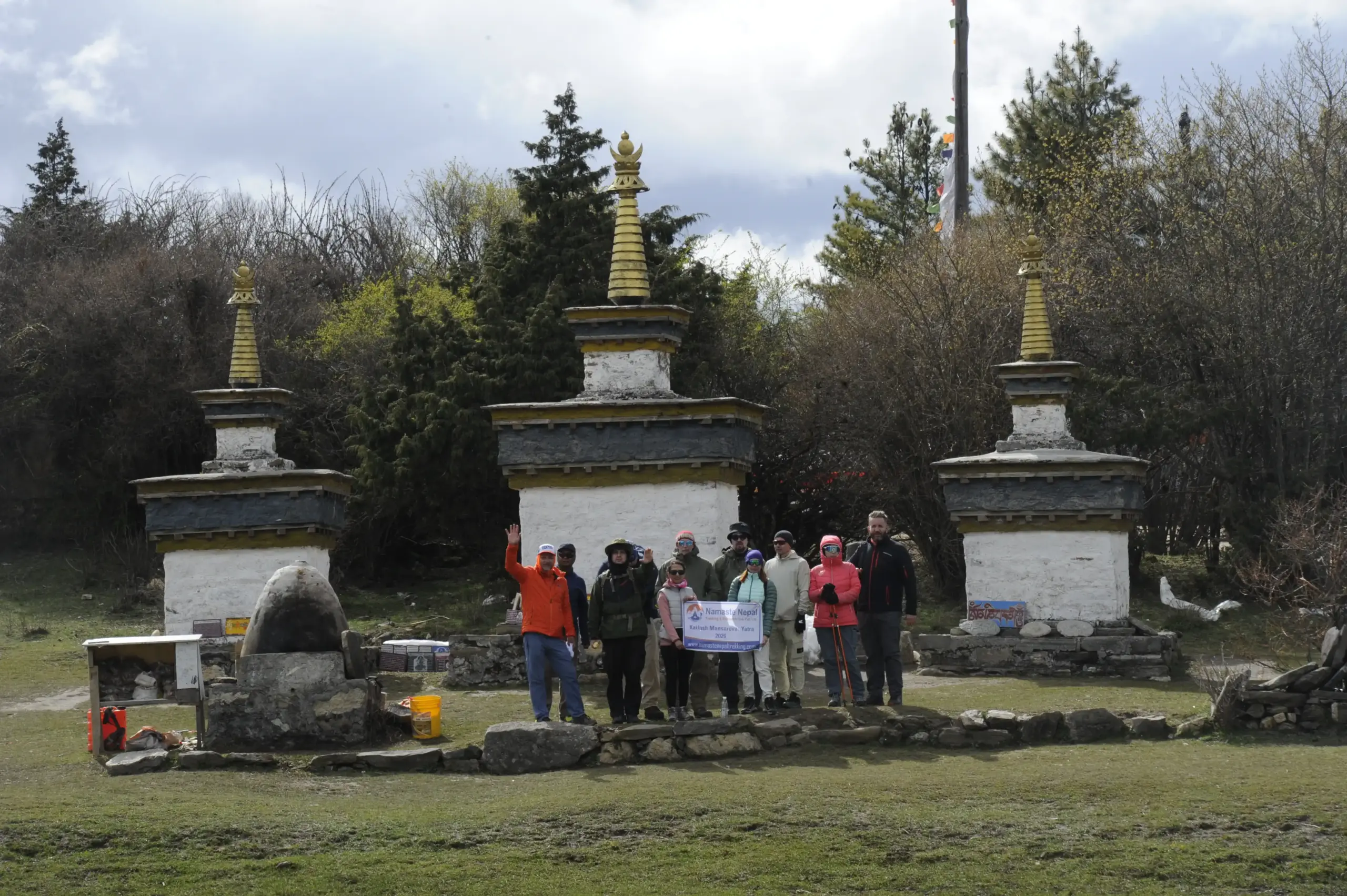 Group Photo at Sacred Buddhist Stupas During Kailash Mansarovar Yatra 2026